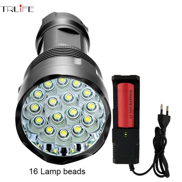 Lanterna de alta potência de 48000 lúmens 16 T6 poderosa luz de flash LED com bateria 26650 lanterna à prova d'água camping2443