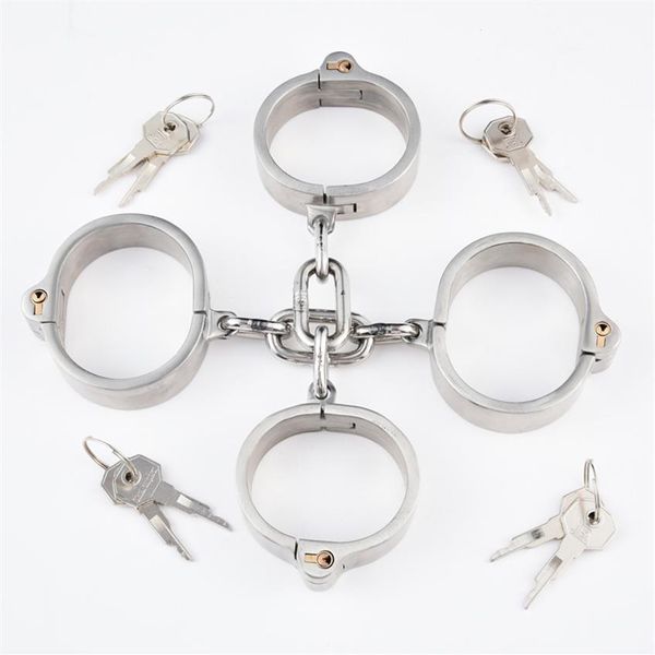 Algemas de aço inoxidável tornozelo manguito com corrente bondage stealth lock design punhos de mão restrições fetiche sexy tiys para mulher men283c