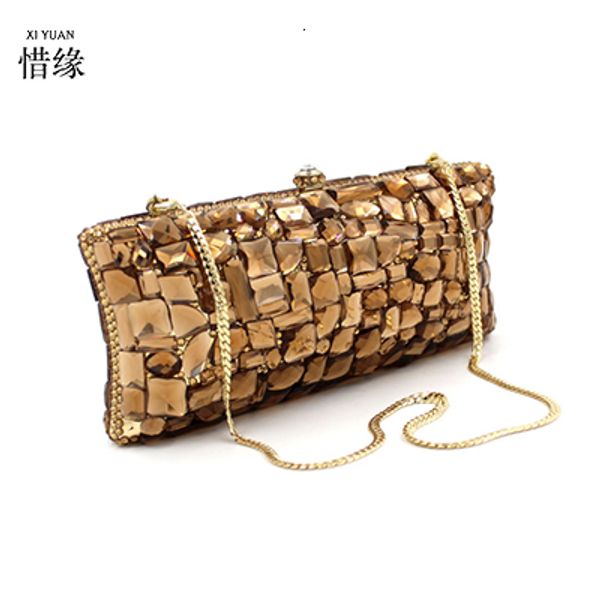 Sacos de noite Xiyuan Glass Party Brown Embreagem Bolsa Pedras Caixa Bolsa Nupcial Casamento Metal Embreagens Saco 230908