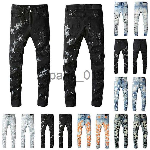 Jeans masculinos Amirs Mens Designers Jeans Afligido Rasgado Biker Slim Straight Denim para Homens Impressão Exército Moda Mans Skinny Pant X0911