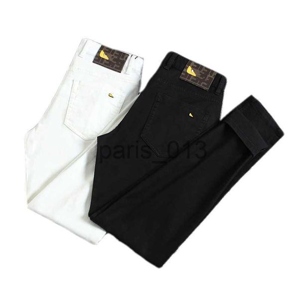 Jeans masculinos homens jeans fino designer jeans cor sólida slim fit motociclistas denim para homens moda mans preto branco azul hip hop calças x0911