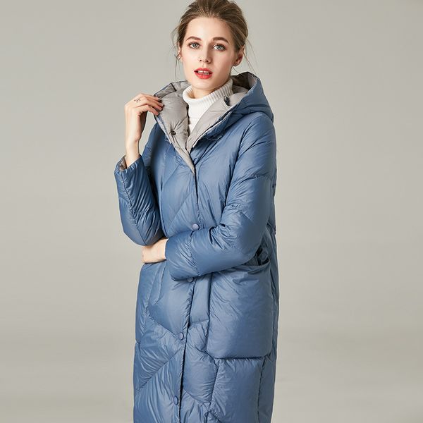 Aşağı ceket kadın orta uzunluk 2023 yeni sonbahar kış kapüşonlu kalın moda gevşek koza mavi ceket