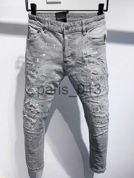 Mens Jeans 2023 Novos Homens Jeans Buraco Luz Azul Escuro Cinza Itália Marca Homem Calças Longas Calças Streetwear Denim Skinny Slim Straight Biker Jean para Mulheres D2 Top Quality 284