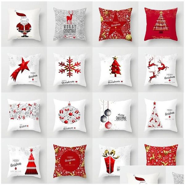 Cuscino/Cuscino decorativo Luce Lusso Rosso Federa da tiro Buon Natale Decor Vita Federa Albero di Natale Cervo Stampa Er Home O Dhyqe