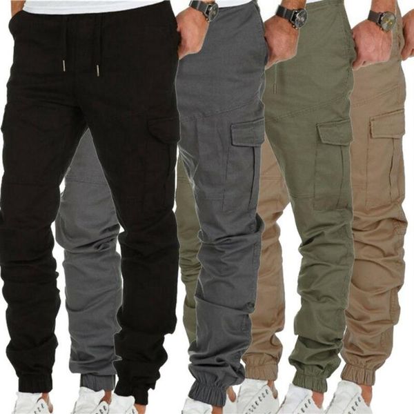 Homens joggers cintura elástica calças de trabalho chino calças dos homens estilo casual carga joggers calças bottoms uk324p