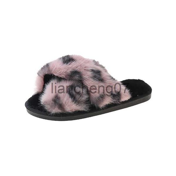 Hausschuhe Slipper Damen Herbst und Winter Thermal Home Wear Indoor Flach Mode Boden Baumwolle Hausschuhe Kreuz Leopardenmuster Woolen x0909 x0910