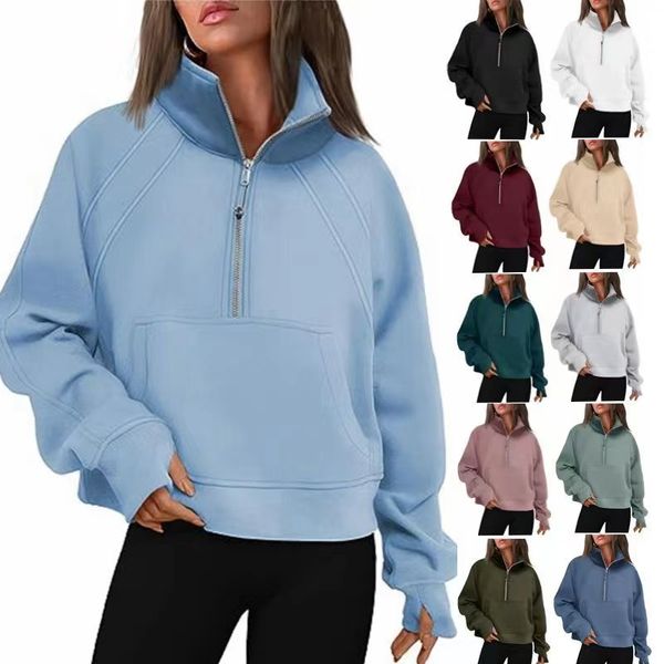 Novas mulheres com capuz moda high street hoodies manga longa yoga hoodies esportes ginásio ao ar livre gola jaqueta funil pescoço meio zip hoodies mulher senhora gilrs2023