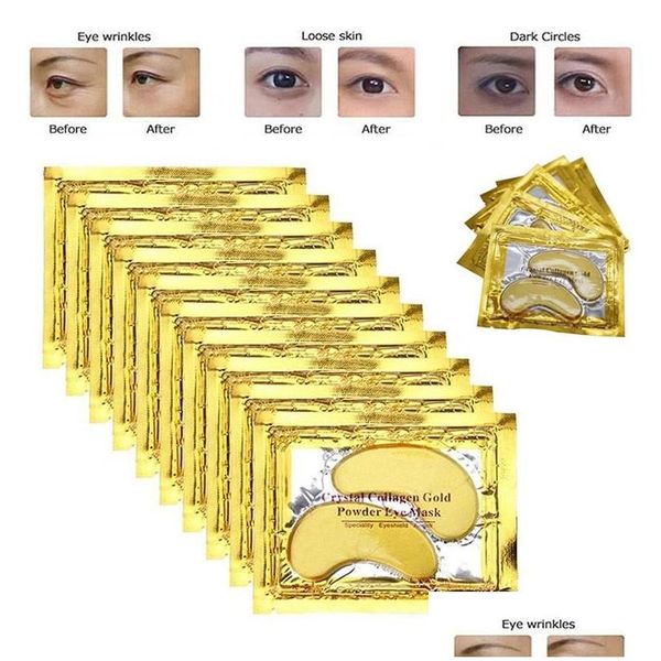 Outros itens de beleza de saúde 24k máscara de olho de cristal de ouro colágenos anti envelhecimento círculos escuros inchaço máscaras hidratantes almofadas de gel para u dhegb