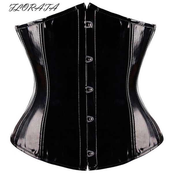 Gótico Fetiche Preto Underbust Espartilho PVC Vinil Bustier Lace-up Top Punk S-2XL Body Shaper260j