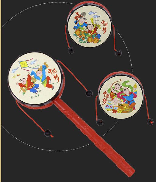 Детский погремучный барабан музыкант звонок Bell Baby Sensory Toys Cartoon Cartoon китайский Новый год Расскажите классические традиционные сенсорные игрушки для детских деревянных игрушек рождественский подарок