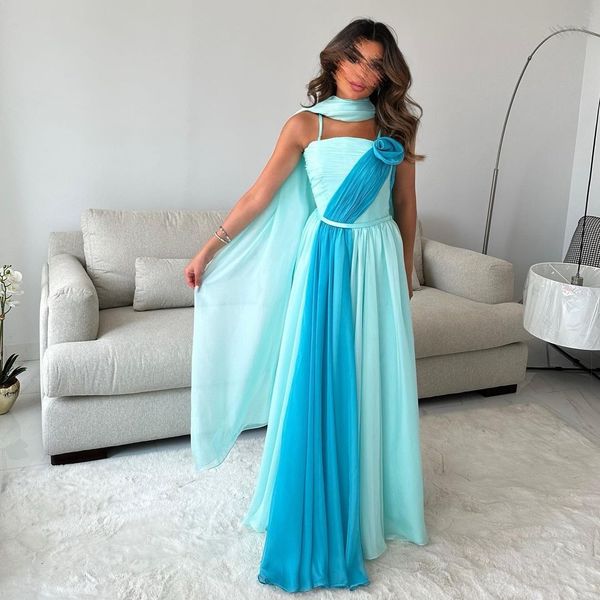 Kontrastblaue lange Brautjungfernkleider, Spaghettiträger, A-Linie, Chiffon, Kleid der Maid of Hornor mit Falten, Boho-Boutique-Kleid 326 326