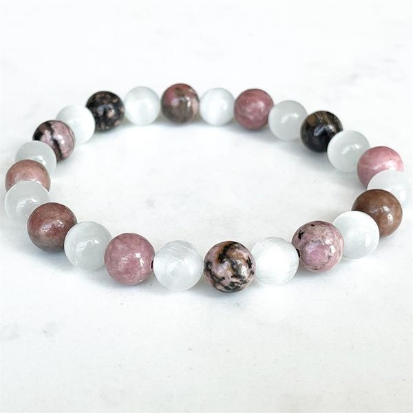 Strand MG1722 Damen-Skorpion-Sternzeichen-Armband, 8 mm, schwarze Ader, Rhodonit, AA-Qualität, Selenit, Chakra-Handgelenk-Mala, natürlicher Edelstein, Jewelr288N