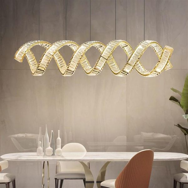 Moderne Luxus-LED-Kronleuchter Pendelleuchten Welle Stahl Glanz Kristall Lampe Esstisch Hängelampe Indoor Drop Leuchten Fixtures266d