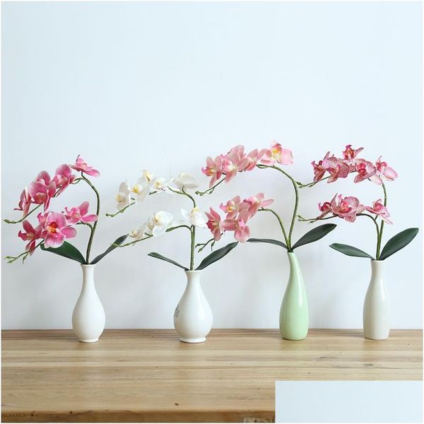 Flores decorativas grinaldas flor artificial phalaenopsis 9 cabeças látex sil real toque grande orc casa decoração acessórios casamento ot2wi