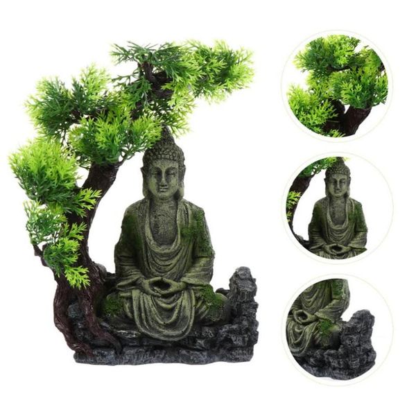 Ornamento de resina figura zen requintado antigo único criativo aquário estátua de buda decorações2298