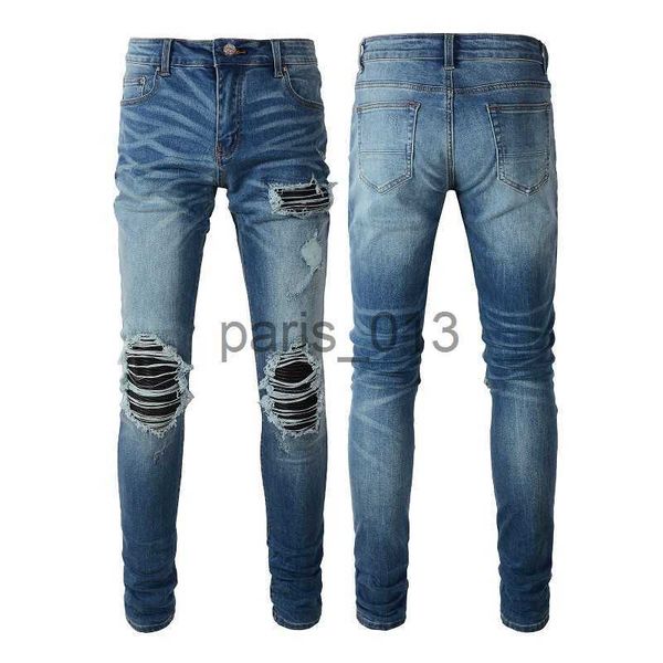 Jeans da uomo Jeans firmati da uomo per pantaloni da uomo Uomo Nero Skinny Rip Bianco Patch Denim Biker Snake Ricamo x0911 x0912