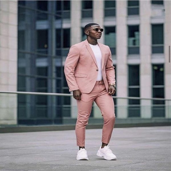 Ternos masculinos blazers estilo rua empoeirado rosa homens 2 peças casaco formal calça design feito sob medida homem com calças2339