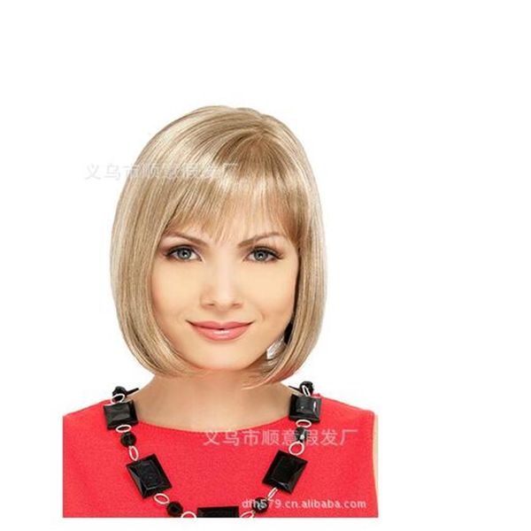 Gebrochener Knall, amerikanische kurze blonde Perücke, Reparatur, Gesicht, gerade, BOBO, brasilianische Königin, Kanekalon-Haar, keine Lace-Front-Perücken, 222 Stück