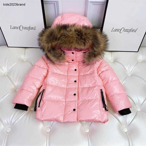 Hochwertiger Kinder-Mädchen-Daunenmantel mit Fell, süßer Mädchen-Verdickungsparka für Kinder, warme rosa Schnee-Oberbekleidung