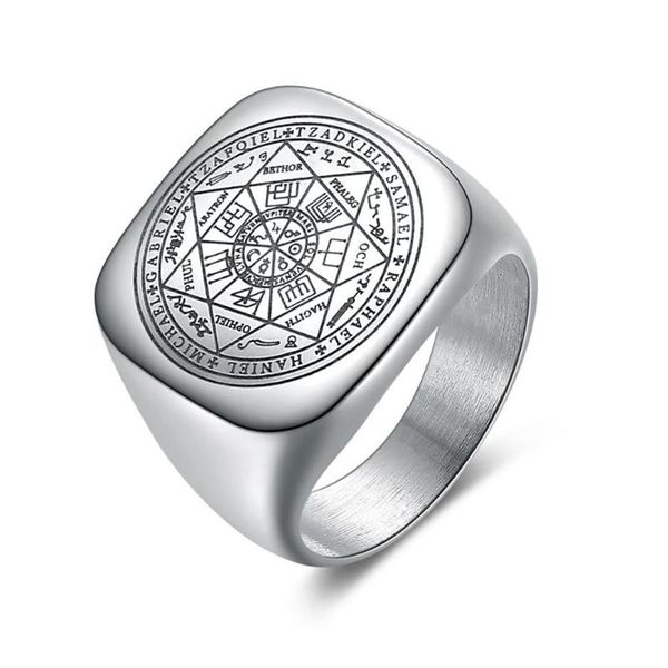 Anelli Solomon per uomo Colore argento Rune magiche Anelli con sigillo in acciaio inossidabile Amuleto pagano Gioielli maschili212V