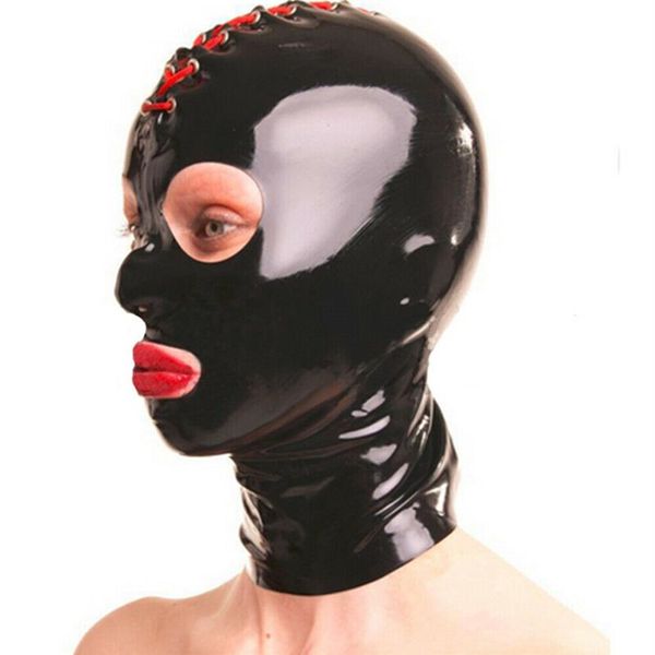 Черные латексные капюшоны, комбинезоны для косплея, боди, вечерние маски, эластичный дизайн, сексуальное снаряжение для бондажа, БДСМ ограничения286S
