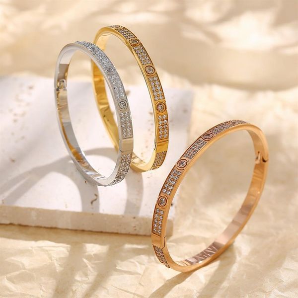 2022 Carter Jóias de Luxo Para As Mulheres Favor Easy Lock Bangle Rosa Amarelo Ouro Cheio de Diamante Amor Bangle Casamento Noivado Parafuso Bra252h