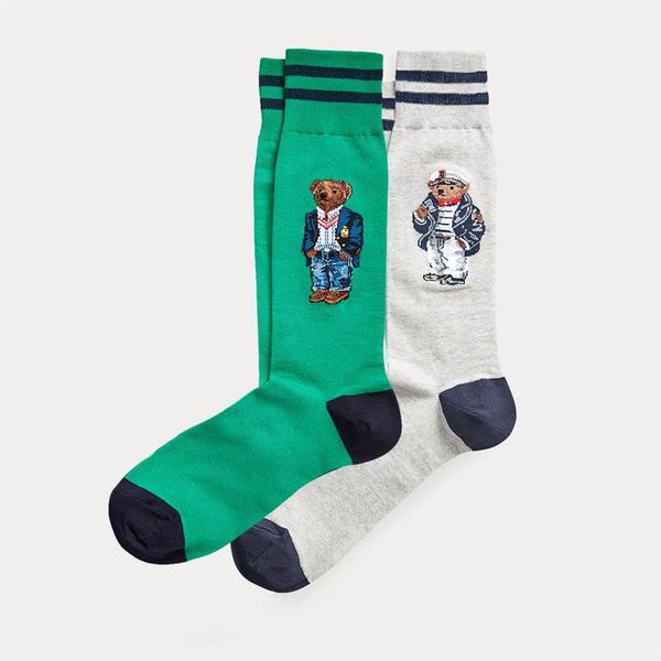 Polo Bear Sock 2-Pack Fashion Cartoon Cute Socks Harajuku Mulheres Stretch meias de algodão com Web Ankle Sock Hipster Skatebord Tornozelo F241T