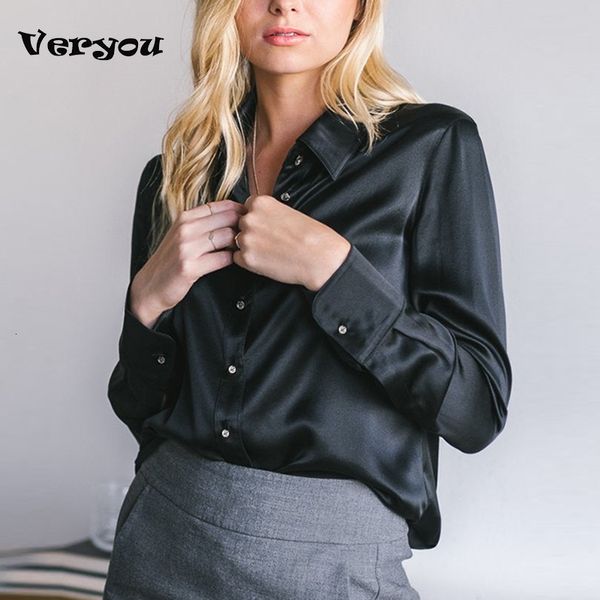 Blusas femininas camisas elegante preto branco camisa feminina primavera outono manga longa blusas de cetim de seda para mulheres moda turn down colarinho botão camisa 230908