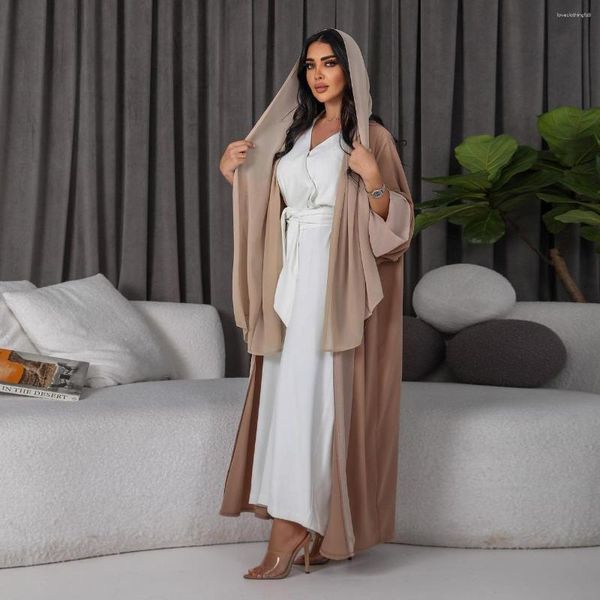 Roupas étnicas Mulheres Frente Aberta Abaya Curto Moda Sólida Patchwork Árabe Dubai Marroquino Kimono Corban Eid Islâmico Outsider Robe 2023