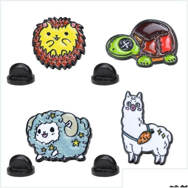 Pins broches pinos metal esmalte lapela pino dos desenhos animados alpaca leão tartaruga animal emblema luxo broche jóias crianças saco accessori dro dhncg