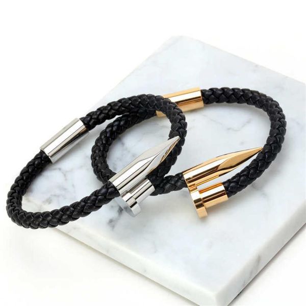 Mcllroy pulseiras masculinas brackelts pulseiras 6mm tecer couro genuíno pulseira de unhas charme amor manguito pulseira masculina241n