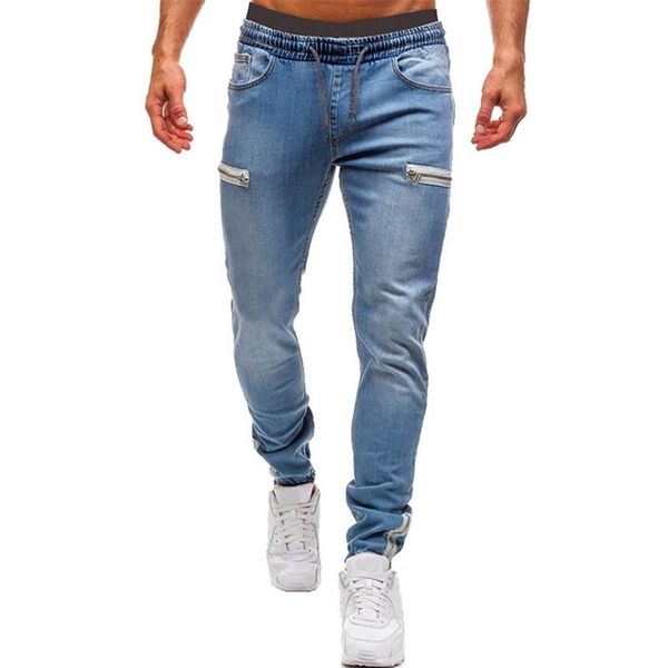 Herren-Hose mit elastischem Bündchen, lässig, Kordelzug, Jeans, Training, Jogger, sportliche Jogginghose, modischer Reißverschluss 211108214A