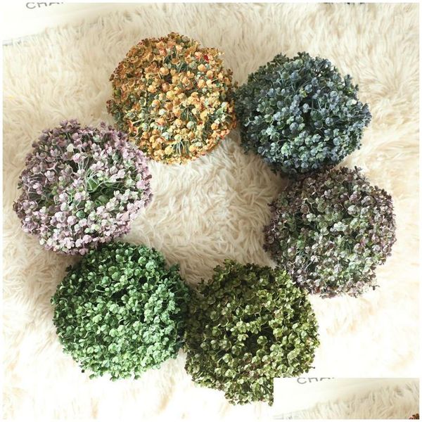 Dekoratif Çiçek Çelenkler 2pcs/Lot 5 Petal Grass Ball Simation Plastik Çiçek Dekorasyonu Ev Düğün Dekoru Bitki Duvarı Sahte Garde OTLQ0