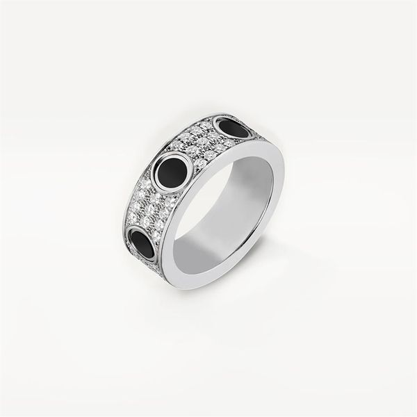 Alta Edição Preto Cerâmica Anéis de Amor Banda de Casamento Mulheres Homens Parafuso Marcação 3 Linhas Diamante Pavimentado 316L Titânio Aço Designer Jewel235p