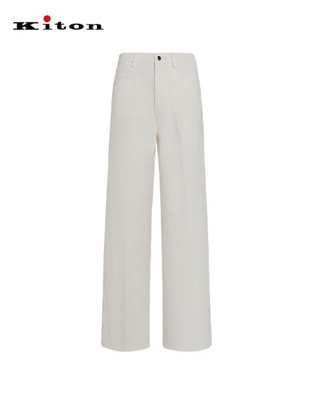 Damen-Jeans Winter-Kiton-Hose mit weitem Bein aus weißer Baumwolle und Kaschmir
