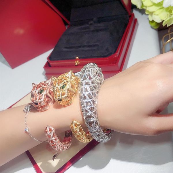 Marca de luxo avançada senhoras 18k ouro grande pulseira jóias de alta qualidade para mulheres vendas populares série panthere moda banhada ad2263