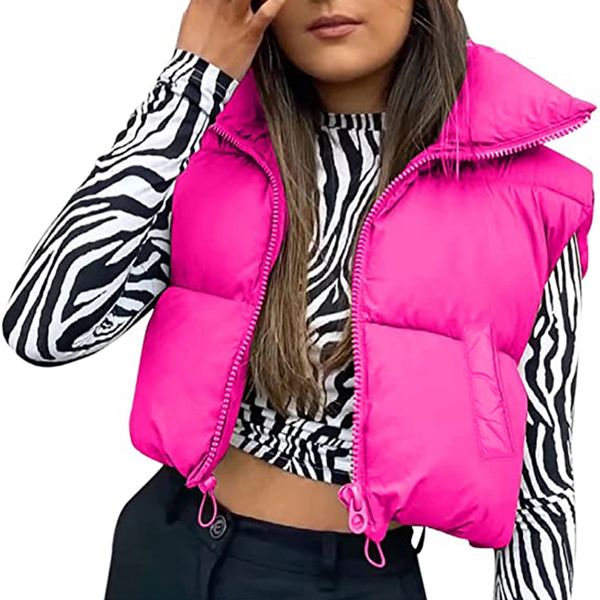 Женская куртка, зимний теплый укороченный жилет без рукавов с воротником-стойкой, двухсторонний легкий жилет-пуховик 230908