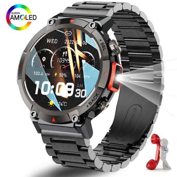 Orologi intelligenti Orologio da esterno da uomo con torcia elettrica Bracciale fitness sportivo Pressione sanguigna IP67 Smartwatch impermeabile per Android 230909