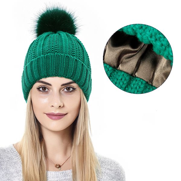 Gorros de malha acrílica com forro suave e quente protegem o penteado feminino liso inverno chapéus despojados vinho amarelo vermelho preto bege