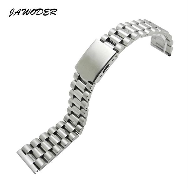 Jawoder pulseira de relógio 16 18 20 22mm puro sólido aço inoxidável polimento escovado pulseira de relógio implantação fivela bracelets182m