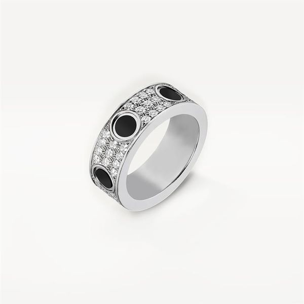 Alta Edição Preto Cerâmica Anéis de Amor Banda de Casamento Mulheres Homens Parafuso Marcação 3 Linhas Diamante Pavimentado 316L Titânio Aço Designer Jewel213t