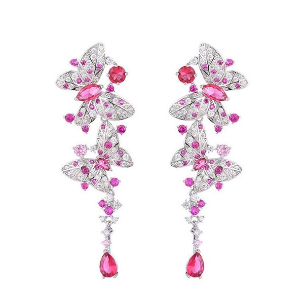 orecchino pendente a farfalla di lusso designer per donna S925 argento post party rosa AAA zirconi argento orecchini con diamanti bianchi Sud Am222U