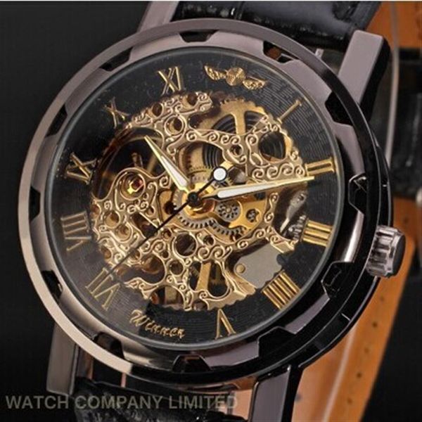 Nova marca famosa vencedor luxo moda casual aço inoxidável relógio mecânico masculino esqueleto relógios para homem vestido pulso watch261f