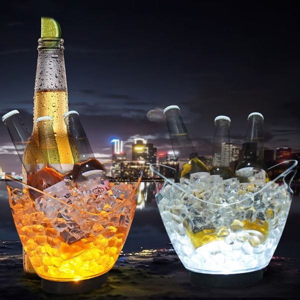 Secchielli per il ghiaccio a LED Secchielli per il ghiaccio in plastica trasparente Colori che cambiano Secchiello per il raffreddamento a LED Champagne Vino Bevande Bottiglia di birra per la cucina