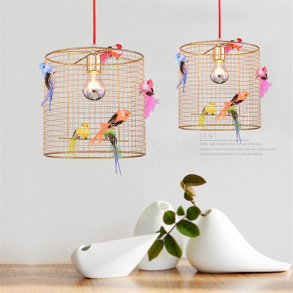 Lámparas colgantes Creative Colorful Bird Cage Light Morden Dormitorio Balcón Sala de estar Lámpara de hierro Decoración para el hogar Led Cocina Colgante2199