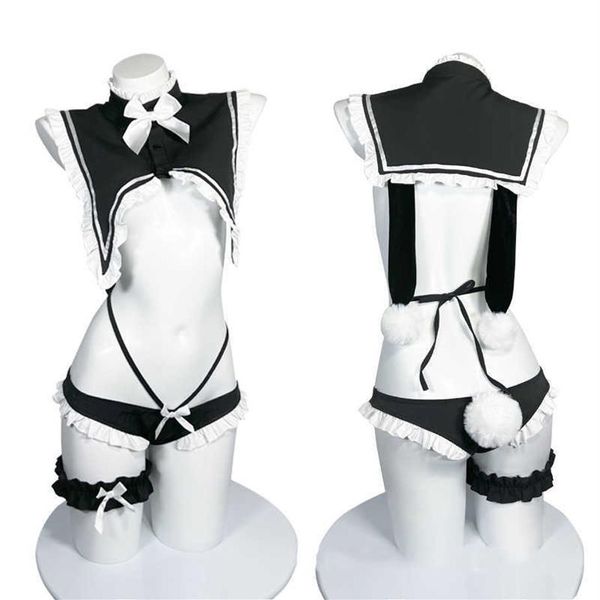 Cosplay perukları tatlı sevimli tavşan kız denizci collor iç çamaşırı seti lolita bow dantel kısa en iyi gece kıyafeti re rem cosplay hizmetçi üniforma299r