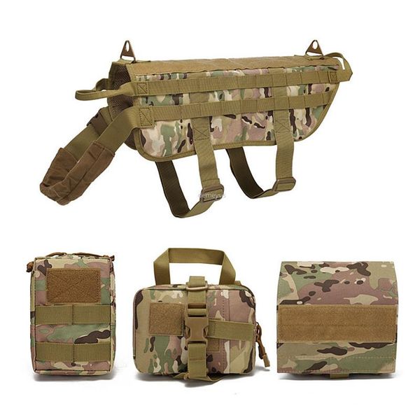 Colete tático para caça do exército, sistema molle, colete de treinamento para cães com 3 bolsas, serviço ajustável, arnês 187g
