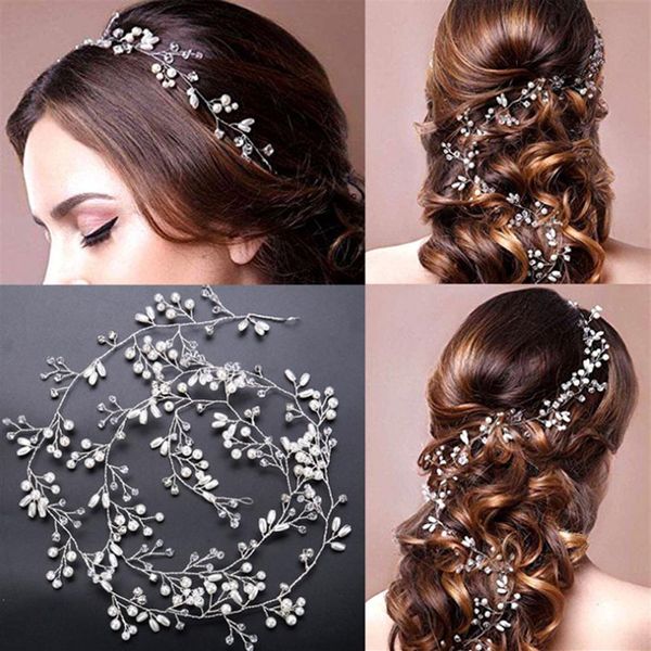 Headpieces nupcial prata strass cabelo videira bandana jóias de casamento peça baile cristais acessórios para women265c