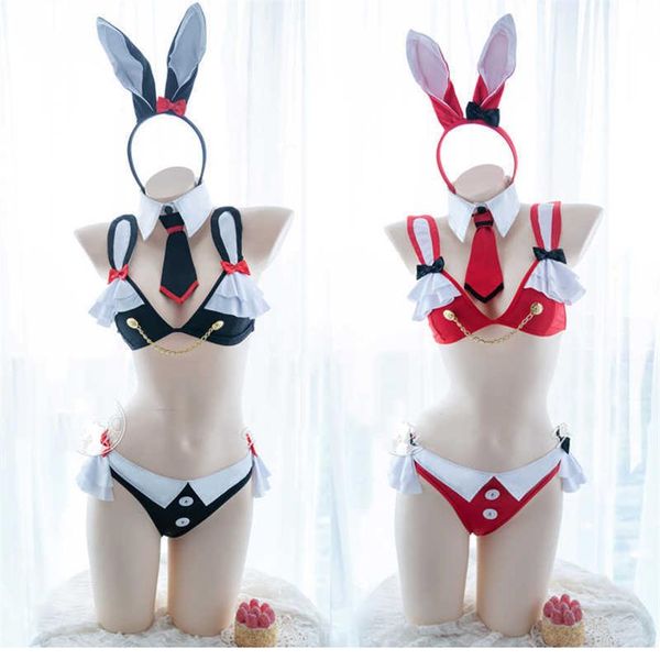 Parrucche Cosplay Nekopara Chocola Set Lingerie Cosplay Cute Lolita Bunny Girls Orecchie di coniglio Bikini con coda Kawaii Anime Cameriera Uniforme 2773