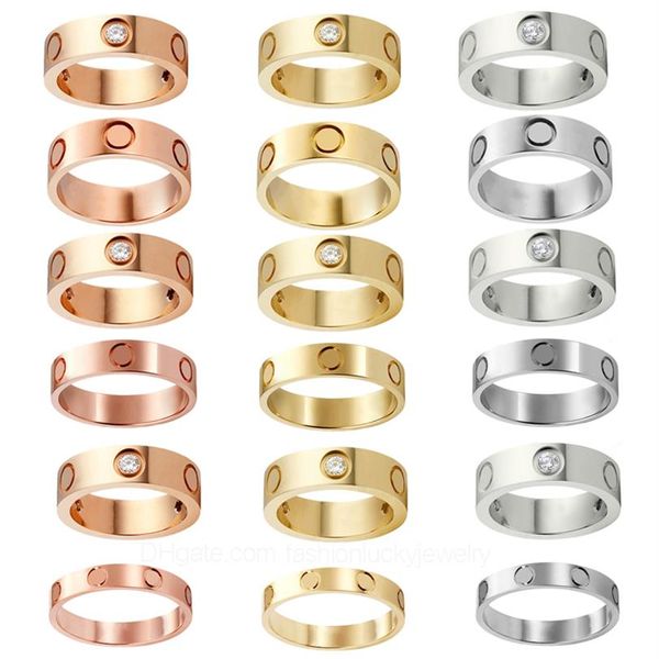 Moda de luxo anéis de diamante designer jóias auto amor anel rosa ouro parafuso aço inoxidável 3 diamantes anéis de noivado masculino para 204t